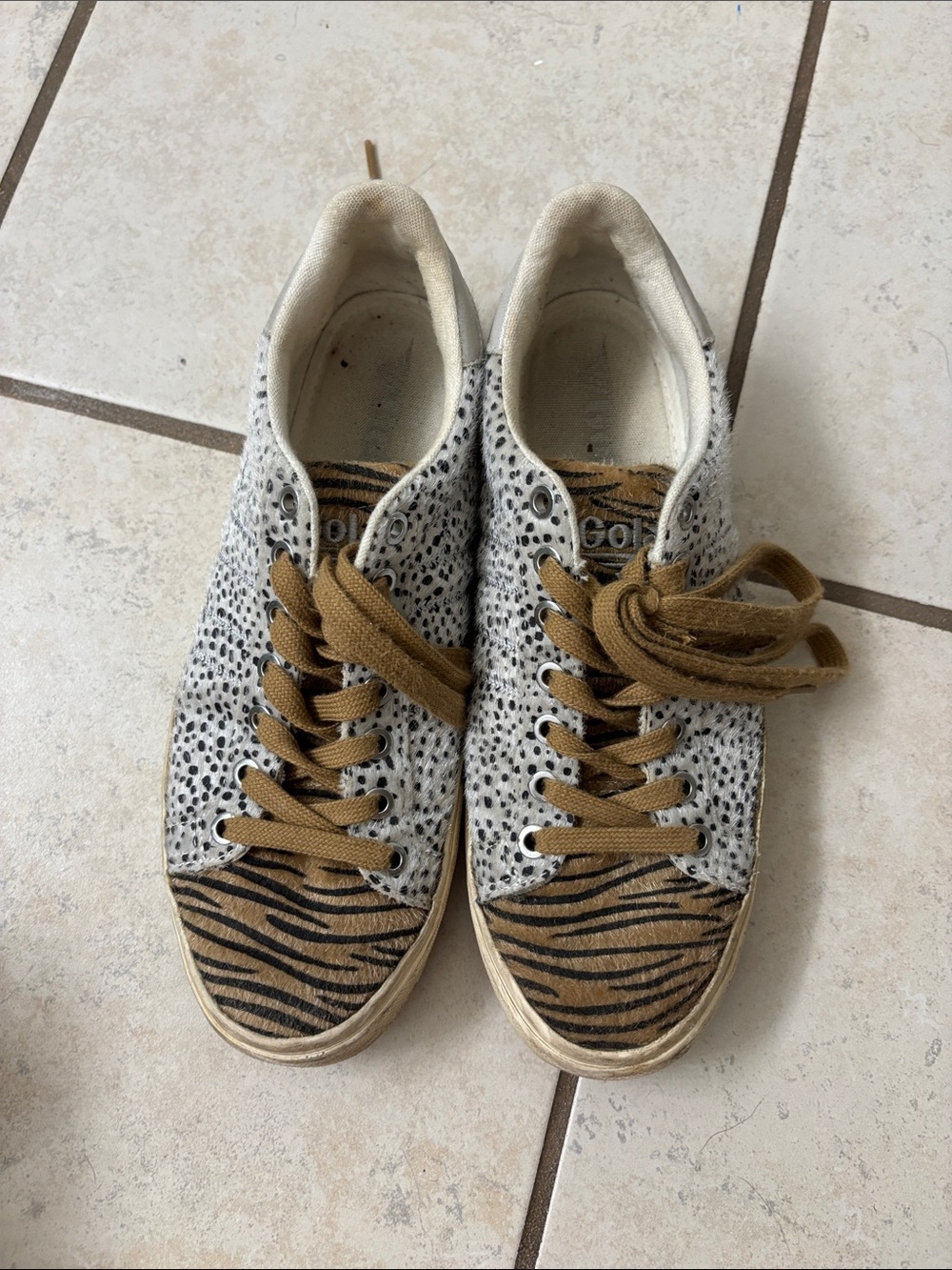 Gola Animal Print Lace-Up Sneakers in Tan and White